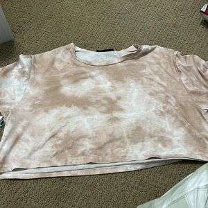 SHEIN beige and white tie-dye crop top